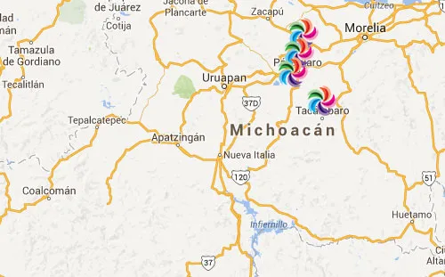 Mapa de Pueblos Mágicos en Michoacan